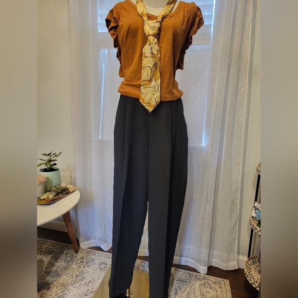 Stephen Peters Black Pleated High-Waisted Trouser Pants - Picture 2 of 12